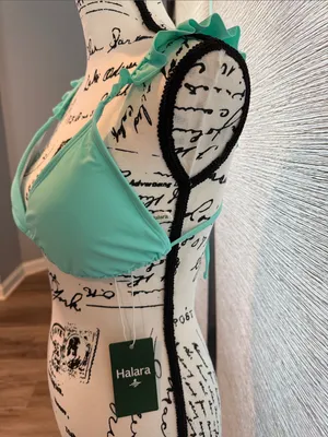 HALARA Mint Green Ruffle Tie-Back Triangle Strap Bikini Top thumbnail 3