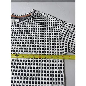 Lou & Grey Black White Grid Pattern Textured Hi-Low Hem Blouse Top Medium Shirt thumbnail 7