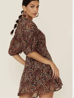 Free People Bonnie Mini Dress Medium Dusk Combo‎ NWT Floral Ruffle Smocked Boho thumbnail 2