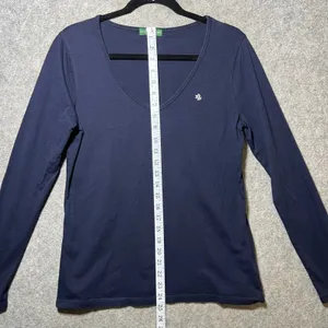 Lauren Ralph Lauren Navy Blue V-Neck Long Sleeve Cotton Top RL Monogram Size M thumbnail 3