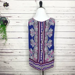Cynthia Rowley Purple Pink Paisley Sleeveless Button Back Blouse Top Size Large thumbnail 6