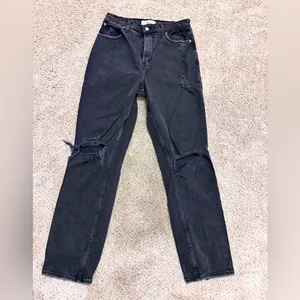 Abercrombie Curve Love 90s Straight Ultra High Rise 29/8 Ripped Black Jeans thumbnail 3
