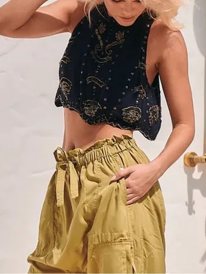 Free People Esther Studded Beaded Crop Tank Top Open Back Boho Festival Medium thumbnail 1