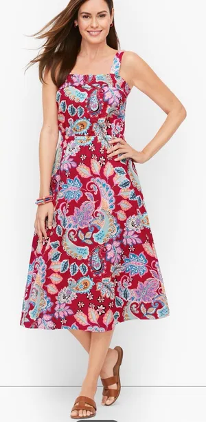 Talbots Red Paisley Summer Midi Sundress size 4 thumbnail 1