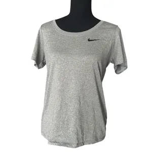 Casual Comfy Stretch Nike Women's Classic Dri-fit Gray Short Sleeve Gym T-Shirt thumbnail 3