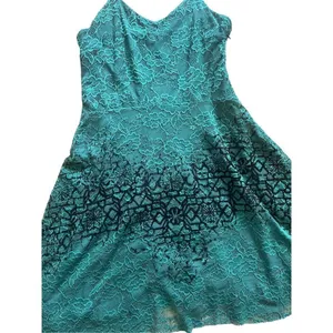 Free People Strap Mini Flare‎ Dress Green Floral Lace Black Velvety Detail thumbnail 9