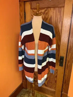 Boho Striped Long Cardigan Duster Cozy Fall Layer Rust Blue XL ECOWISH thumbnail 10