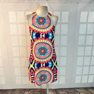 Annie Griffin silk kaleidoscope colorful summer dress size medium thumbnail 2