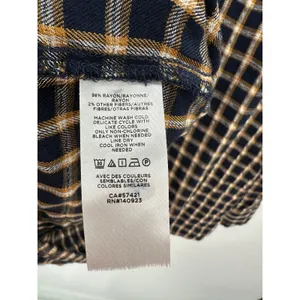 Loft Blue‎ Gold Shimmer Plaid Pleated Blouse Boho Peasant Rayon Women Large thumbnail 7