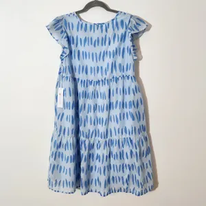 J. Marie Blue Print Ruffle Sleeve Tiered Mini Dress Size Medium NWT thumbnail 4