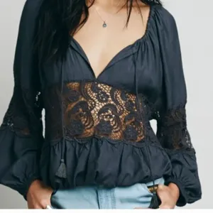 FREE PEOPLE Gotta‎ Love It Peasant Top Navy XS thumbnail 1