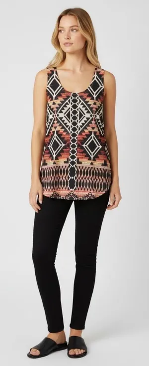 Vocal Women's Sleeveless Designed Tan & Black Top thumbnail 1