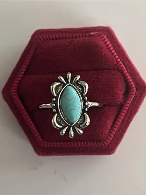 Bohemian Style Stainless Steel Silver Faux Turquoise Ring Size 8 NWT thumbnail 2