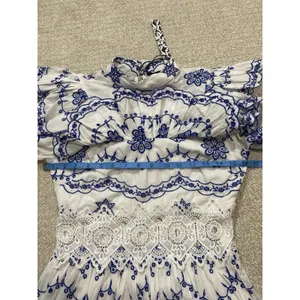 ASOS EDITION White Blue Embroidered Maxi Dress Lace Long Sleeve US 2 . thumbnail 10