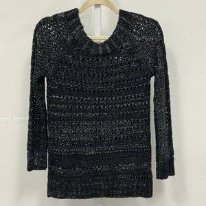 Narciso Rodriguez‎ for Design Nation Black Gunmetal Metallic Open Knit Sweater S thumbnail 2