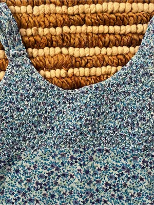 Vintage Blue Floral Mini Dress with Smocked Bodice thumbnail 2
