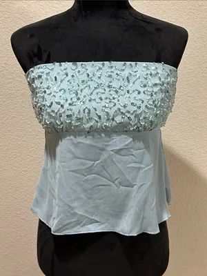 Edikted Light Blue Beaded Strapless Blouse thumbnail 1