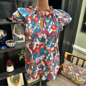 Olivia James Astrid Ruffle Sleeve Top – XS – Abstract Floral in 100% Cotton thumbnail 2