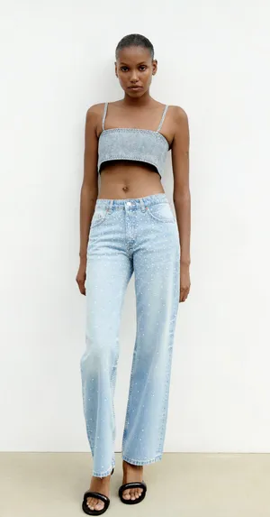 Zara NWT TRF Pearl Wide Leg Jeans thumbnail 2