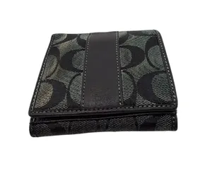 Coach Compact Black Signature C Canvas Wallet thumbnail 1