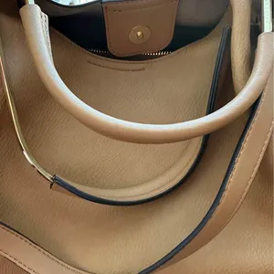 Sondra Robert squared pebbled, faux, leather satchel purse, gold accents, great thumbnail 2