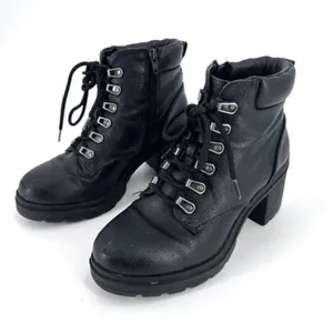 No Boundaries Y2K Black platform block heel boots 90s size‎ 7 moto biker lace up thumbnail 1
