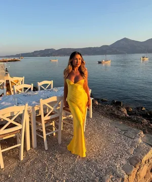 Zara golden Yellow Maxi satin corset bodycon formal Dress evening party wedding thumbnail 9