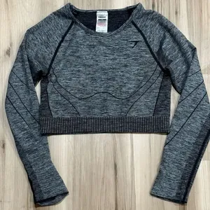 Gymshark Hyper Amplify Long Sleeve Crop Top Grey Black Women’s Medium thumbnail 2