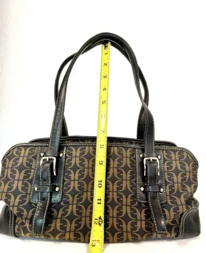 Fossil Brown Black Monogram Jacquard Leather Satchel Bag Y2K thumbnail 10