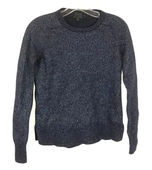 Womens Size Medium J.Crew Navy Silver Italian Cashmere Metallic Pullover Sweater thumbnail 1