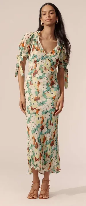 By Anthropologie Short-Sleeve V-Neck Slip Midi Dress-NWT thumbnail 1