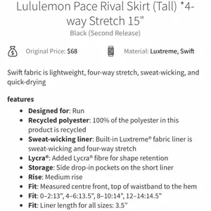 Lululemon Pace Rival Skirt (Tall) 15" in Black Size 2 Tall thumbnail 9