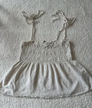 Zara White Smocked Peplum Boho Cami Top with Shoulder Ties Size S Cottagecore thumbnail 1