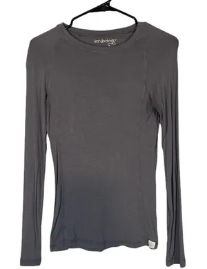 Scrubology Gray Long Sleeve Stretch Medical Scrub Pullover Top Women Sz XS thumbnail 1