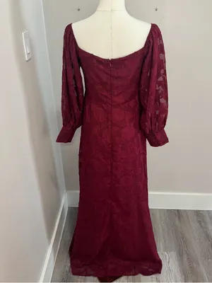 lulus Radiantly Stunning‎ Wine Red Burnout Off-the-Shoulder Maxi Dress Medium thumbnail 3
