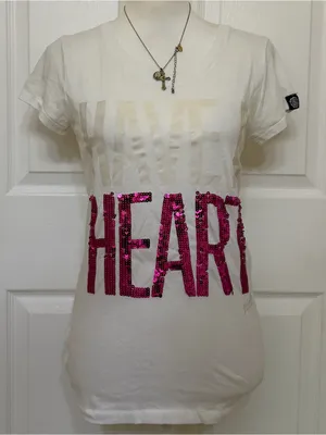 Victoria's Secret 2000s vintage style white & pink sequin Have A Heart graphic tee thumbnail 2