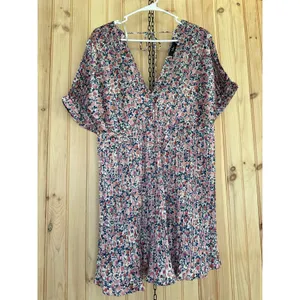 NWT Lulus Express Yourself Blush Pink Floral Print Satin Babydoll Dress Party L thumbnail 2