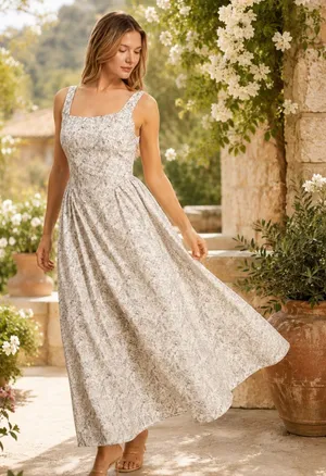 HYFVE Floral Smocked Maxi Dress – Cottagecore Romantic Summer Dress L thumbnail 1