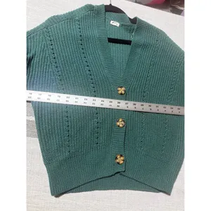 Garage Teal Green Shaker Knit Pointelle Button Front Cardigan Sweater Womens S thumbnail 4