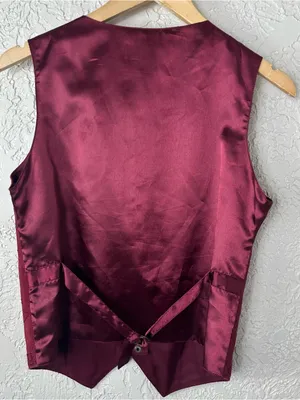 VTG 80’s 90’s Jane Ashley Burgundy Leather Satin Snap Front Vest BOHO Size S thumbnail 9