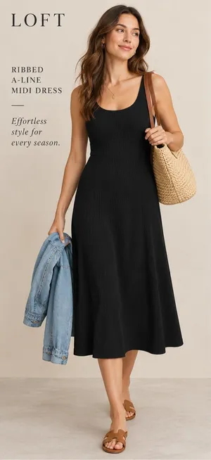 Loft Ribbed A Line Midi Dress Sz 10 NWT Ponte Knit Fit and Flare Zip Back thumbnail 1
