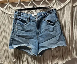 Abercrombie & Fitch Faded Blue High-Rise Cutoff Denim Shorts thumbnail 1