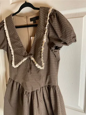 ZARA NWT Plaid Statement Collar Mini Dress Puff Sleeve XL⁠ thumbnail 5