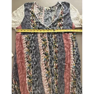 Kori America Boho Patchwork Lace Sleeve Babydoll Dress Women’s Large Tunic thumbnail 6
