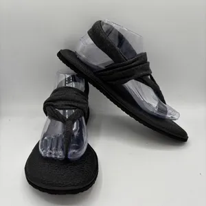 Sanuk Sandals Womens 9Yoga Flat Thong Slingback Black/grayFabric Casual‎ Comfort thumbnail 6
