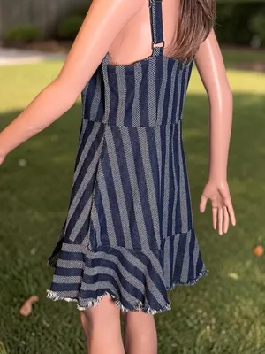 Umgee NWT Denim Stripe Mini Dress L Frayed Hem Boho Summer Adjustable Straps thumbnail 7