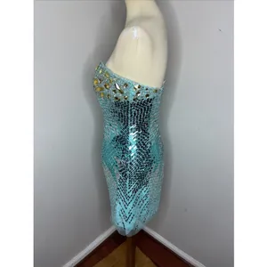New‎ Sherri Hill Blue Beaded Sequined Strapless Mini Dress Sz 6 thumbnail 2