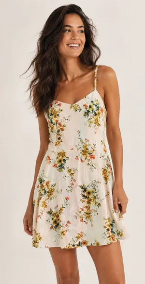 Old Navy Linen Mini Dress Floral Cottagecore Spring Summer Spaghetti Strap Party thumbnail 1