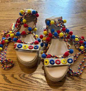 ASOS Tijuana Multi Pom Flatforms  Espadrille Platforms Multi Color thumbnail 1