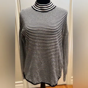 Madewell Stripe-Mix Ashbury Mockneck Sweater Dark‎ Indigo Navy Blue & White XXS thumbnail 5